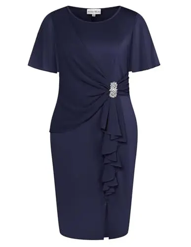 Produktbild: Hanna Nikole Damen Charmant Bleistiftkleid Cocktailkleid Damen Elegant für Hochzeit Kleider Damen Knielang Navy Blue 54