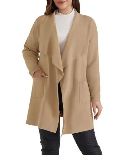 Produktbild: Hanna Nikole Damen Strickjacke Pullover Große Größe Casual Drop Shoulder Langarm Strickjacke Kamel 52 Kamel 52