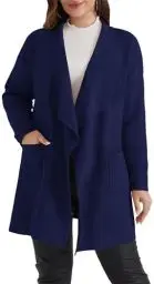 Produktbild: Hanna Nikole Damen Strickjacke Pullover Große Größe Casual Drop Shoulder Langarm Strickjacke Marineblau 48