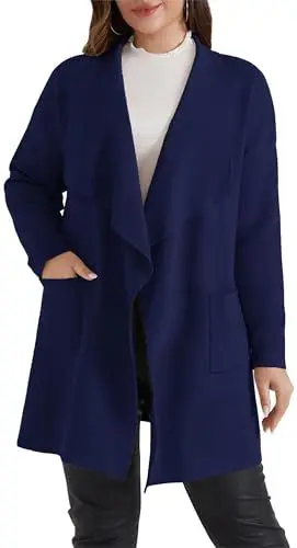 Produktbild: Hanna Nikole Damen Strickjacke Pullover Große Größe Casual Drop Shoulder Langarm Strickjacke Marineblau 48