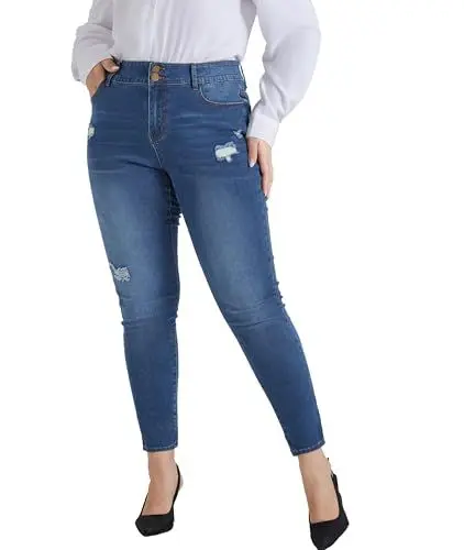 Produktbild: Hanna Nikole Female Skinny Jeans Skinny Fit Jeans Große Größen Hohe Taille Slim Jeanshose Blau 48