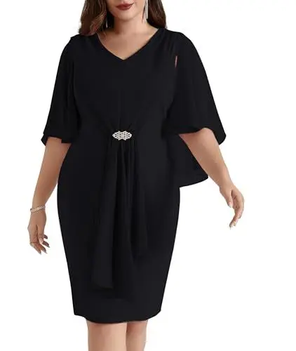 Produktbild: Hanna Nikole Große Größe Damen Chiffon Cape Cocktailkleid Knielang Abendkleid Geeignet für Bankette