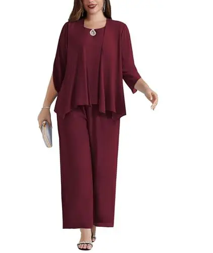 Produktbild: Hanna Nikole Große Größen Damen Chiffon Abendanzug Sets Cocktail Party Festlich Elegant 3-Teiliges Set Shirt Und Hohe Taille Hosenanzug Mit Ärmellose Weste Blau 46