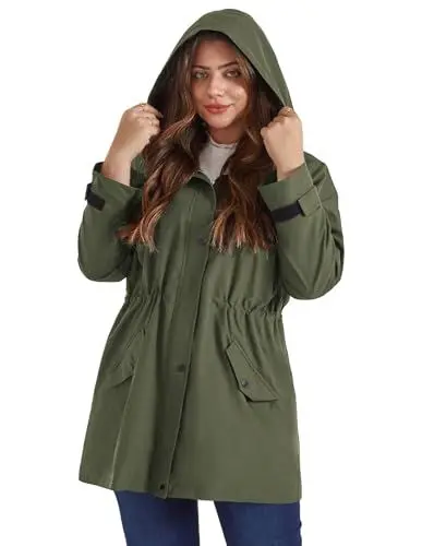 Produktbild: Hanna Nikole Damen Große Größe Leicht Regenmantel Wasserdicht Regenjacke Winter Windjacke mit Kapuze Armeegrün 52