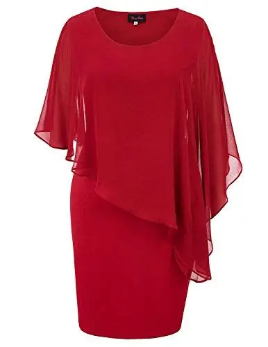 Produktbild: Hanna Nikole Plus Size Retro Festliche Kleider Frauen Mode Pencil Kleid mit Overlay Red XXL