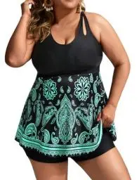 Produktbild: Hanna Nikole Tankini Damen Bademode Set Raffung Einteilige bademode Swimsuits for Women für Foto 2025 Sommer Schwarz-Grün Patchwork 48 Große Größen