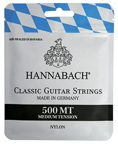 Produktbild: Hannabach 500MT Saiten für Klassikgitarre Satz Medium Tension, Diskantsaiten: Nylon, Bass: Nylonkern mit versilbertem Kupferdraht umsponnen