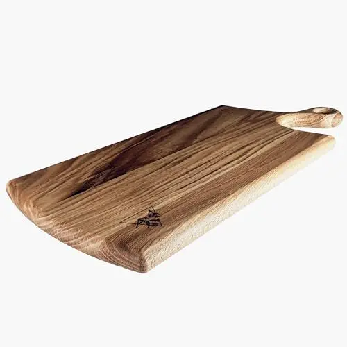 Produktbild: hannes.design Premium Schneidebrett Holz - Handgemachtes Holzbrett lokale Eiche oder Buche - Brett nachhaltig verpackt - Wooden Cutting Board - groß & massiv (Wildeiche - geschwungen, 43 x 20 x 2)