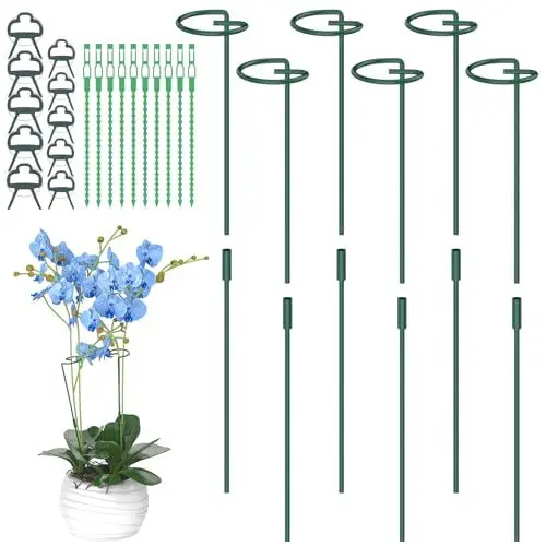 Produktbild: Hanotic 6 Stück Pflanzenstütze, 30cm, 60cm, 90cm Verstellbare Länge Garten Einzelstiel Metall Pflanzenstützpfahl mit 10 Pflanzenbinder und 10 Pflanzenclips für Orchidee, Tomaten, Lilien, Pfingstrosen