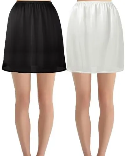 Produktbild: Hanpceirs 2 St¨¹ck Damen Petticoat Unterr?cke f¨¹r Damen halbe Slips f¨¹r unter Kleider Satin Rock Extenders 40cm Schwarz und Wei? L