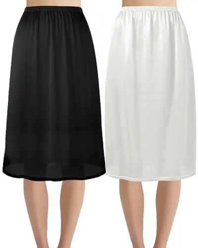 Produktbild: Hanpceirs 69/79cm 2 Stück Lang Röcke für Damen Unterrock Petticoat für Unter Kleider Extender Unterrock Schwarz und Weiß S