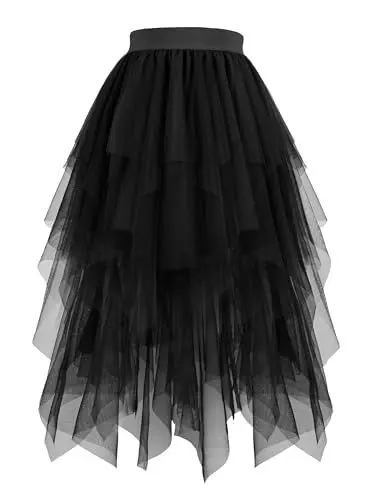 Produktbild: Hanpceirs Damen Tüll Röcke High Low Layered Puffy Fee Röcke A-Linie Midi Rock Unregelmäßiger Tutu Rock Schwarz L