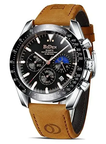 Produktbild: HANPOSH Herren Uhr Chronograph Uhren Herren Chronograph Edelstahl Wasserdicht Analog Quarz Armbanduhr mit Datum Leuchtende Business Casual Uhren fur Männer