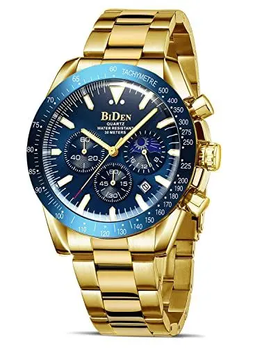 Produktbild: HANPOSH Herren Uhr Chronograph Uhren Herren Chronograph Edelstahl Wasserdicht Analog Quarz Armbanduhr mit Datum Leuchtende Business Casual Uhr fur Männer