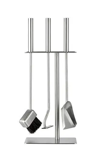 Produktbild: HANSA Premium Kaminwerkzeuge Set (3 Teile) SS Edelstahl Vierkantaufhänger Modern, Feuerwerkzeuge Begleitset Zubehör Kamin Edelstahlbürste