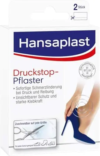 Produktbild: Hansaplast Druckstopp-Pflaster (2 Stück), transparentes Druckstellenpflaster zur Vorbeugung von Blasen, transparentes Pflaster für sofortige Schmerzlinderung