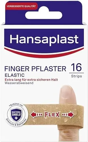 Produktbild: Hansaplast Elastic Fingerstrips Pflaster (16 Strips), extra lange Wundpflaster speziell für Wunden an den Fingern, flexible und atmungsaktive Fingerpflaster