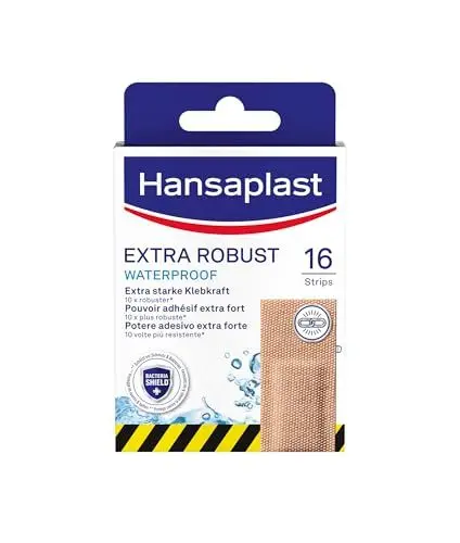 Produktbild: Hansaplast Extra Robust Waterproof Textil-Pflaster (16 Strips), widerstandsfähiges und wasserfestes Pflaster mit extra starker Klebkraft, flexible und atmungsaktive Wundpflaster