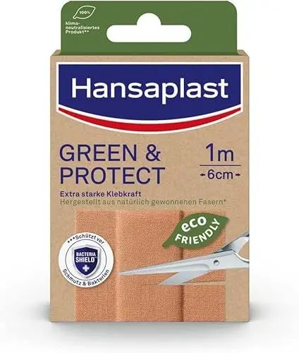 Produktbild: Hansaplast Green & Protect Pflaster (1 m x 6 cm), umweltfreundliches Wundpflaster aus natürlich gewonnenen Fasern, zuschneidbare Meterware mit extra starker Klebkraft