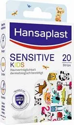 Produktbild: Hansaplast Kinderpflaster Sensitive (20 Strips), Wundpflaster mit niedlichen Tiermotiven zum Aufmuntern, schmerzlos zu entfernendes Pflaster Set
