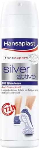 Produktbild: Hansaplast Silver Active Fußspray (150 ml), Fußdeo Anti-Transpirant mit 72 h Schutz vor Fußgeruch und Schweiß, Aktiv-Komplex mit Silber-Ionen