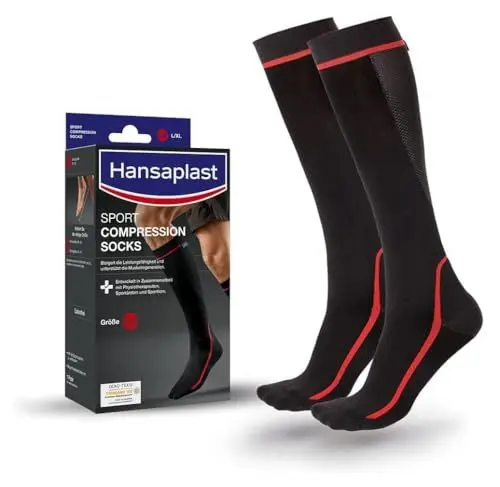 Produktbild: Hansaplast Sport Compression Socks, Sport Kompressions-Strümpfe zur Unterstützung der Muskulatur, Kniestrümpfe fördern die Muskelregeneration, 1 Paar, Größe S/M