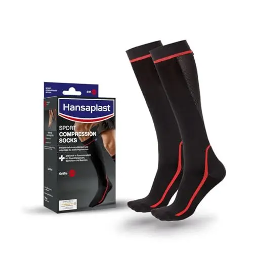 Produktbild: Hansaplast Sport Compression Socks, Sport Kompressions-Strümpfe zur Unterstützung der Muskulatur, Kniestrümpfe fördern die Muskelregeneration, 1 Paar, Größe L/XL
