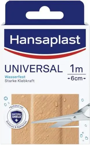 Produktbild: Hansaplast Universal Pflaster (1 m x 6 cm), schmutz- und wasserabweisende Wundpflaster, zuschneidbare Pflasterrolle mit starker Klebkraft & Bacteria Shield