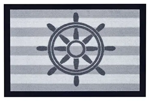 Produktbild: Hanse Home Printy Fußmatte für Innen und Außen 40x60cm -Schmutzfangmatte Türmatte Steering Wheel mit Steuerrad-Motiv Waschbar & Wetterfest, rutschfest für Eingangsbereich & Außenbereich–Anthrazit Grau