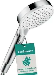 Produktbild: hansgrohe Crometta - wassersparender Duschkopf 6 l/min (EcoSmart), Handbrause mit 2 Strahlarten, runde Duschbrause (100 mm), Sparduschkopf mit Antikalk-Funktion, Weiß/Chrom, 26336400