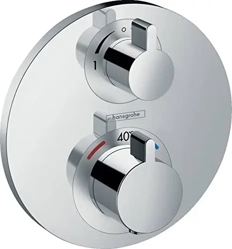 Produktbild: hansgrohe Ecostat S - Thermostat Unterputz, Armatur mit Sicherheitssperre (SafetyStop) bei 40° C, eckiges Thermostat, Mischbatterie für 2 Verbraucher, Chrom, 15758000