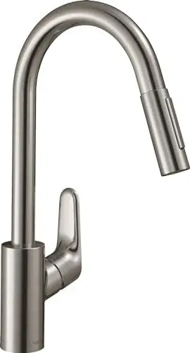 Produktbild: hansgrohe Focus M41 - Küchenarmatur mit Brause ausziehbar, 2 Strahlarten, Wasserhahn Küche mit Auslaufhöhe 240 mm, Mischbatterie Küche schwenkbar, Edelstahl Finish