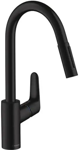 Produktbild: hansgrohe Focus M41 - Küchenarmatur mit Brause ausziehbar, 2 Strahlarten, Wasserhahn Küche mit Auslaufhöhe 240 mm, Mischbatterie Küche schwenkbar, Mattschwarz