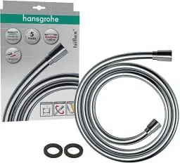 Produktbild: hansgrohe Isiflex - universal Duschschlauch 1,60 m, mit Verdrehschutz, flexibler Brauseschlauch mit Knickschutz, inkl. Dichtungsringe, Chrom