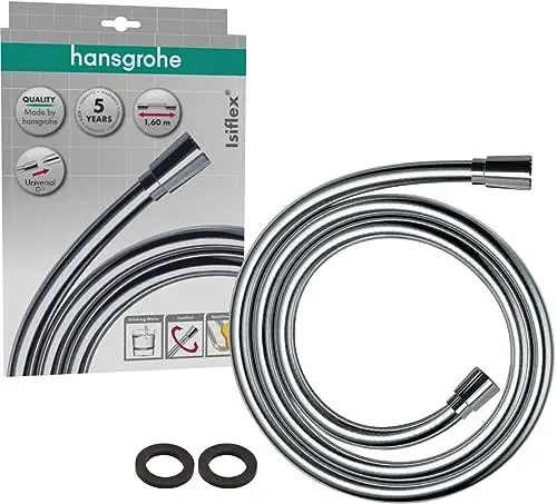 Produktbild: hansgrohe Isiflex - universal Duschschlauch 1,60 m, mit Verdrehschutz, flexibler Brauseschlauch mit Knickschutz, inkl. Dichtungsringe, Chrom