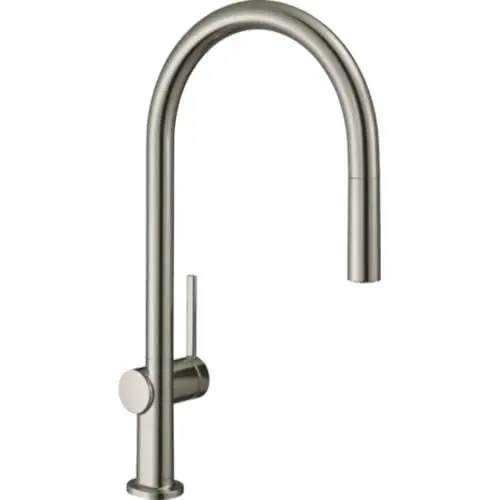 Produktbild: hansgrohe Küchenarmatur Talis M54 (Wasserhahn Küche, 360° schwenkbar, ausziehbarer Auslauf, hoher Komfort-Auslauf 210mm, Standardanschlüsse) Edelstahl Finish