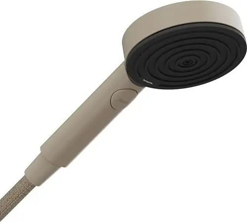 Produktbild: hansgrohe Pulsify Planet Edition - wassersparender Duschkopf 5,7l/min (EcoSmart+), Handbrause mit 3 Strahlarten, runde Duschbrause (⌀ 105 mm), Sparduschkopf mit Antikalk-Funktion, Sand, 26077210