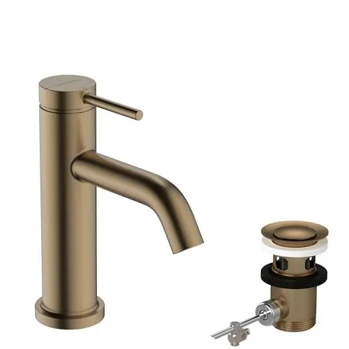 Produktbild: hansgrohe Tecturis S - Waschtischarmatur mit Zugstange, energiesparend (CoolStart), Wasserhahn Bad mit Auslauf Höhe 80mm, Mischbatterie Waschbecken wassersparend (EcoSmart+), Brushed Bronze