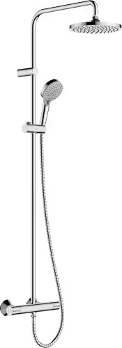 Produktbild: hansgrohe Vernis Blend - wassersparendes Duschsystem (EcoSmart+) mit Thermostat, Regendusche (⌀ 205 mm) mit Armatur, Handbrause (2 Strahlarten), Schlauch, Brausestange und runder Kopfbrause, Chrom