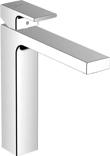 Produktbild: hansgrohe Vernis Shape - Waschtischarmatur mit Zugstangen-Ablauf, isolierte Wasserführung, Wasserhahn Bad mit Auslauf Höhe 190 mm, Mischbatterie Waschbecken wassersparend (EcoSmart), Chrom, 71562000