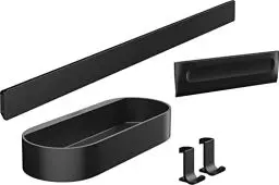 Produktbild: hansgrohe WallStoris - Duschset, Zubehör Set für die Dusche ohne bohren, Badezimmer Set 4-teilig, Wandstange, Ablagekorb, Duschabzieher, Handtuchhaken, Badezimmer Zubehör, Mattschwarz, 27967670