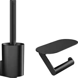 Produktbild: hansgrohe WallStoris - Toilettenset, Zubehör Set für die Toilette ohne bohren, Badezimmer Set 2-teilig, Toilettenpapierhalter, Toilettenbürstenhalter, Badezimmer Zubehör, Mattschwarz , 27969670