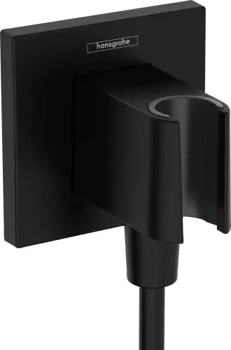 Produktbild: hansgrohe FixFit E - Schlauchanschluss Dusche mit Duschkopfhalterung, Wandanschluss, Duschhalterung für Brauseschläuche mit konischer Mutter, Wandanschlussbogen, Mattschwarz, 26889670