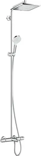 Produktbild: hansgrohe Crometta E - Duschsystem mit Wannenthermostat, Regendusche (240 x 240 mm) mit Wannenarmatur, Handbrause (2 Strahlarten), Schlauch, Brausestange und eckiger Kopfbrause, Chrom, 27298000