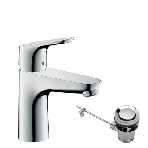 Produktbild: hansgrohe Waschtischarmatur Focus, Wasserhahn Bad mit Auslauf Höhe 100mm, mit Zugstange, Badarmatur wassersparend (EcoSmart), energiesparend (CoolStart), Chrom