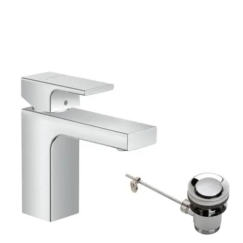 Produktbild: hansgrohe Waschtischarmatur Vernis Shape, Wasserhahn Bad mit Auslauf Höhe 100 mm, mit Zugstange, Badarmatur wassersparend, Chrom