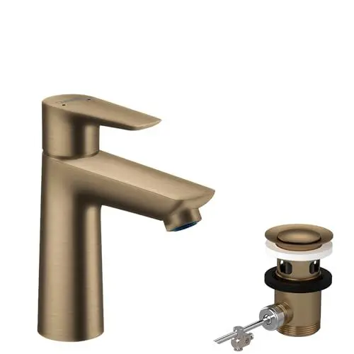 Produktbild: hansgrohe Wasserhahn Talis E (wassersparende Armatur mit hohem Auslauf 110mm, Zugstangen- Ablauf), Brushed Bronze