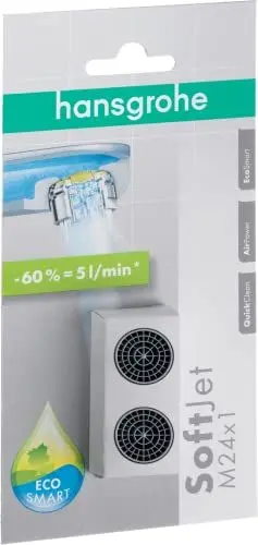 Produktbild: hansgrohe wassersparender Luftsprudler Wasserhahn, mit Durchflussbegrenzer 5 l/min, 2 Stück, M24x1, Strahlregler, Perlator für Wasserhähne, 13182000