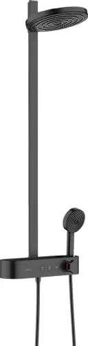 Produktbild: hansgrohe wassersparendes Duschsystem Pulsify S, Brausekopf 260mm, Duschset mit Thermostat, Sparduschkopf (EcoSmart), Schlauch, Duschstange, Regendusche (Kopfbrause) mit 2 Strahlarten, Matttschwarz