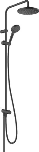 Produktbild: hansgrohe Vernis Blend - wassersparendes Duschsystem (EcoSmart) ohne Armatur, Regendusche (205 mm) mit Umsteller, Handbrause, Schlauch, Brausestange und runder Kopfbrause, Mattschwarz, 26099670